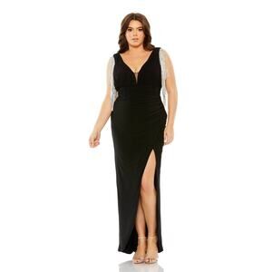Black Stunner Jersey Dress with Draping shoulder rhinestones - Size 20W